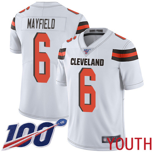 Cleveland Browns Baker Mayfield Youth White Limited Jersey #6 NFL Football Road 100th Season Vapor Untouchable->youth nfl jersey->Youth Jersey
